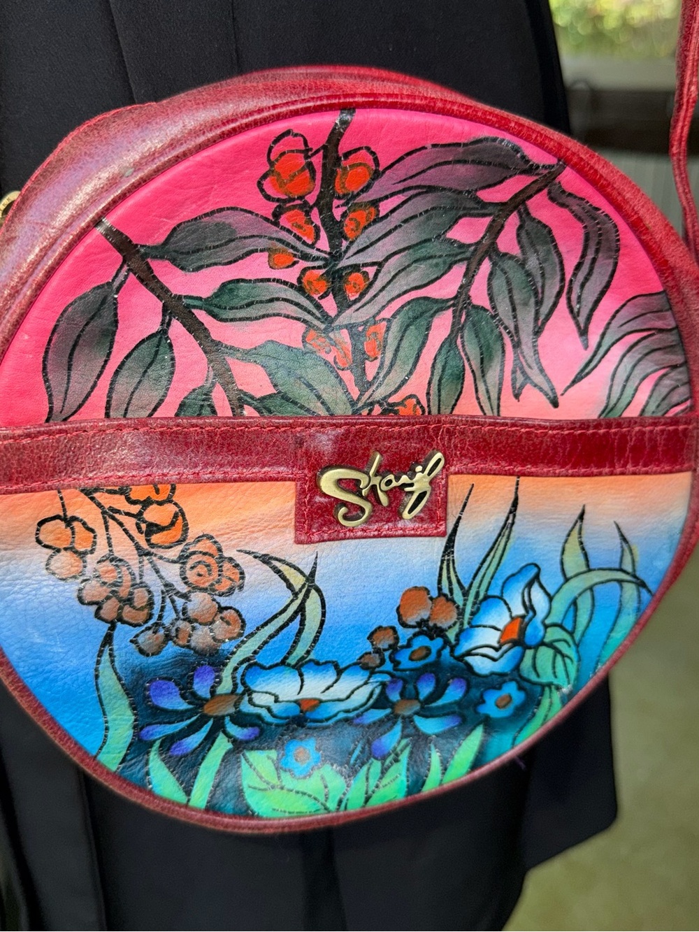 Sharif Round Floral Crossbody Bag - Pink, Blue, Green, Red Unique Handpainted